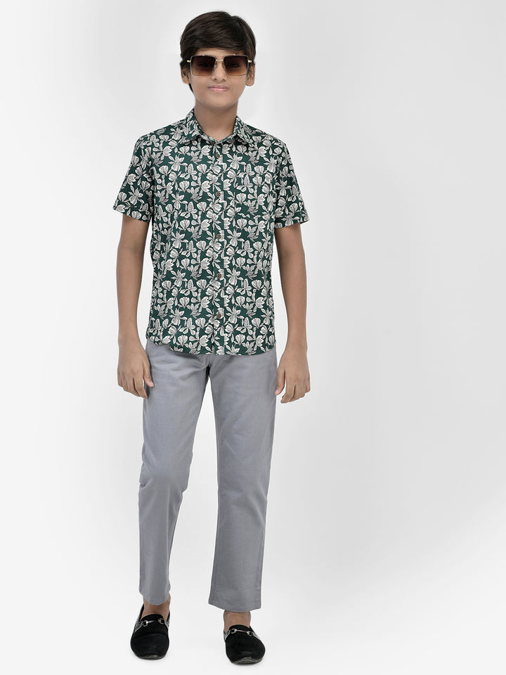Floral Print Green Shirt-Boys Shirts-Crimsoune Club