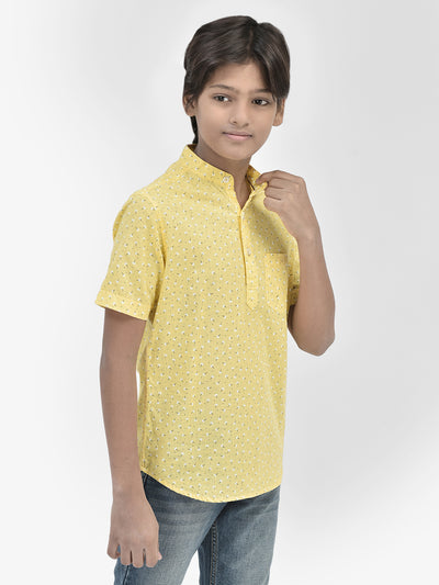 Floral Print Yellow Kurta-Boys Kurtas-Crimsoune Club