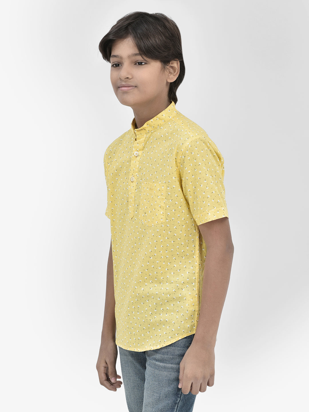 Floral Print Yellow Kurta-Boys Kurtas-Crimsoune Club