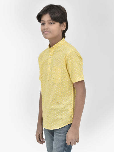 Floral Print Yellow Kurta-Boys Kurtas-Crimsoune Club