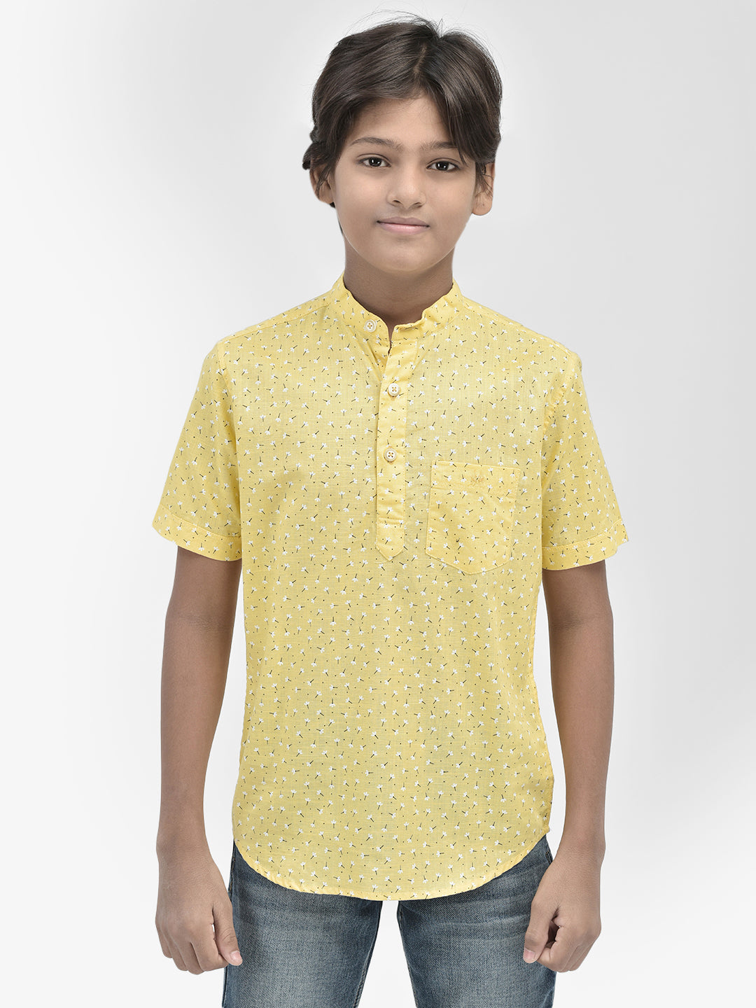 Floral Print Yellow Kurta-Boys Kurtas-Crimsoune Club