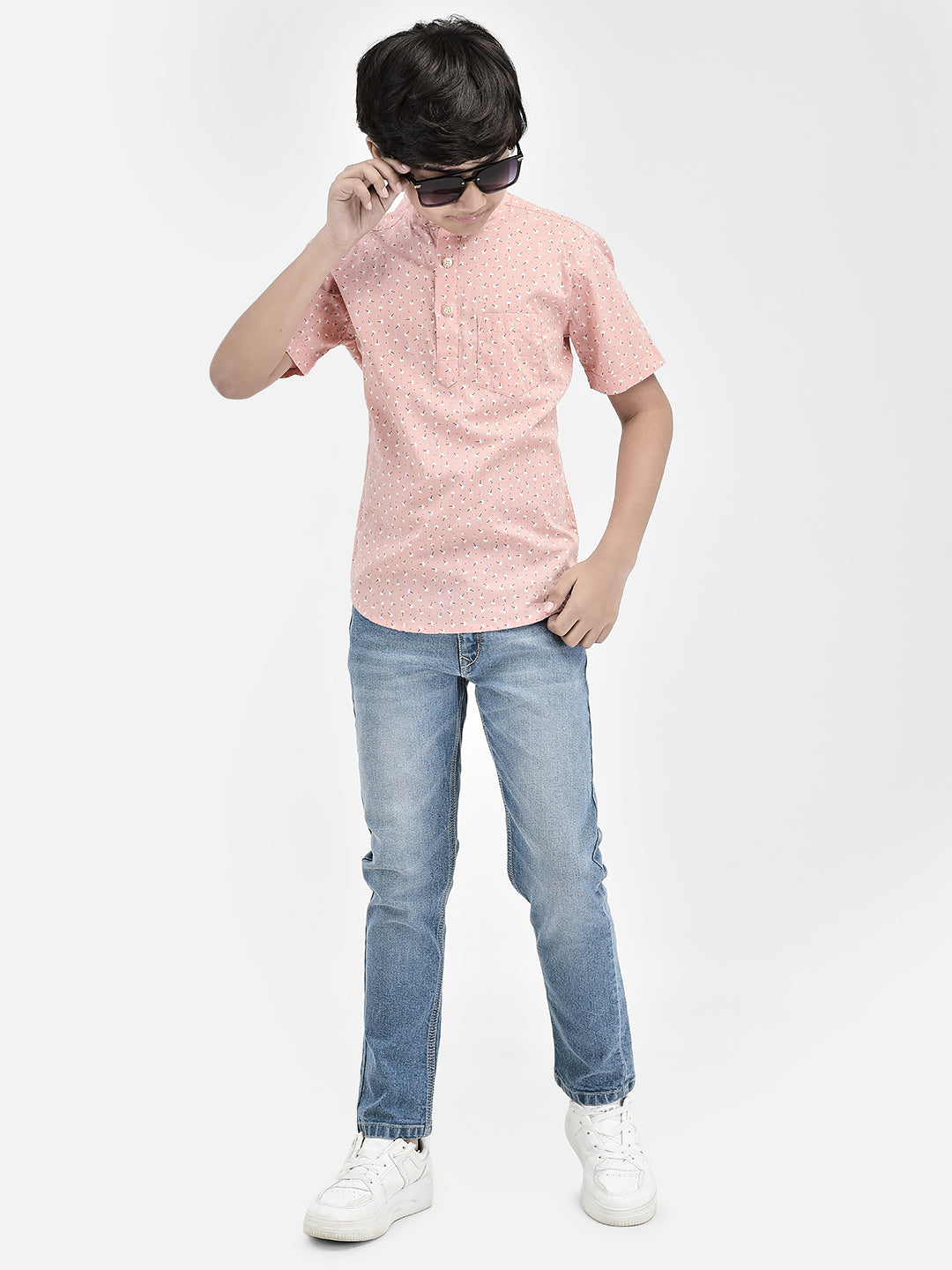 Floral Print Peach Kurta-Boys Kurtas-Crimsoune Club