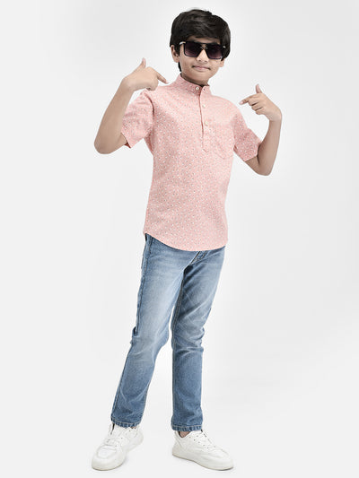 Floral Print Peach Kurta-Boys Kurtas-Crimsoune Club