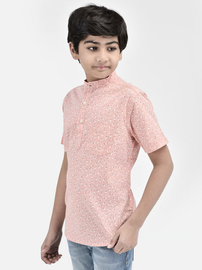 Floral Print Peach Kurta-Boys Kurtas-Crimsoune Club