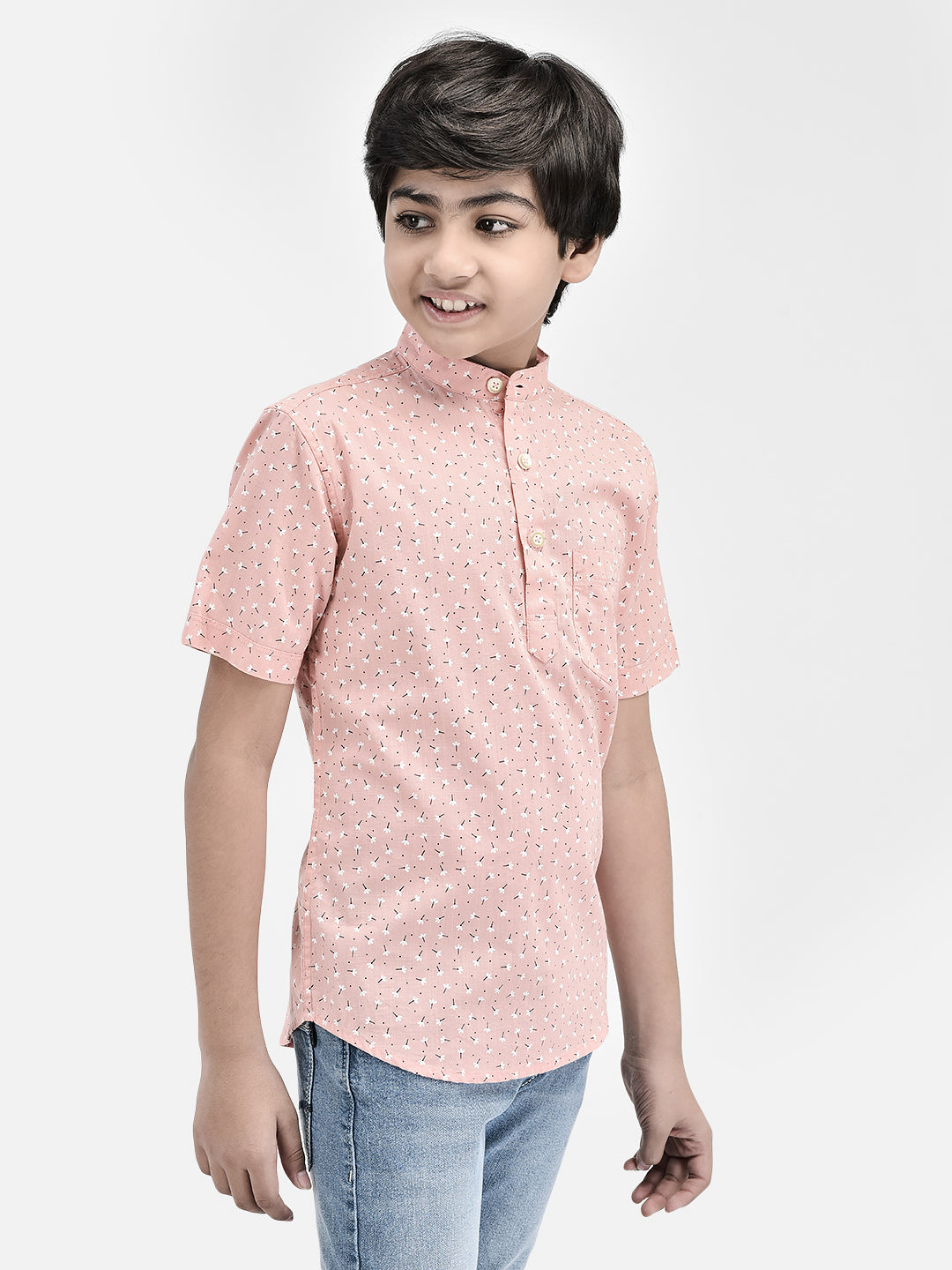 Floral Print Peach Kurta-Boys Kurtas-Crimsoune Club