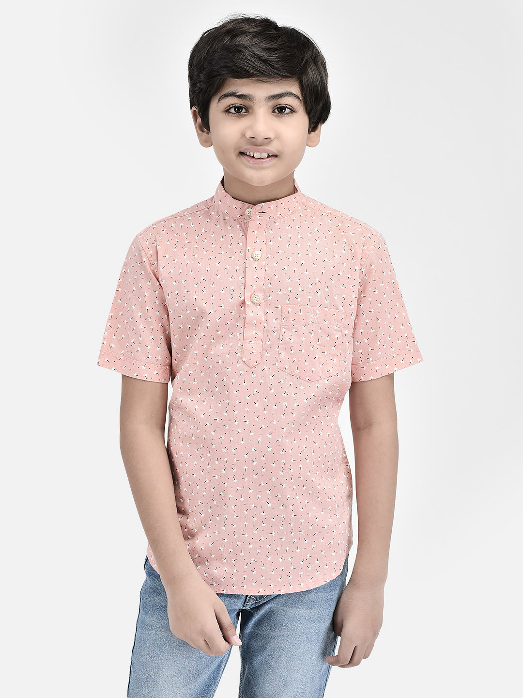 Floral Print Peach Kurta-Boys Kurtas-Crimsoune Club