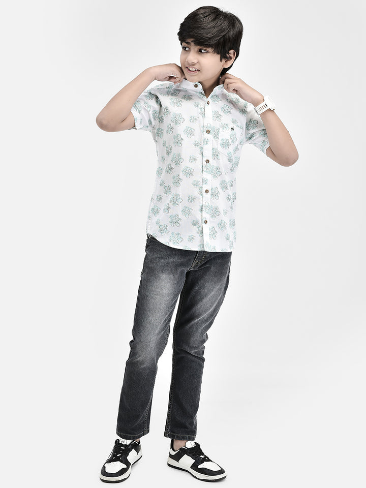 Floral Print Green Shirt-Boys Shirts-Crimsoune Club
