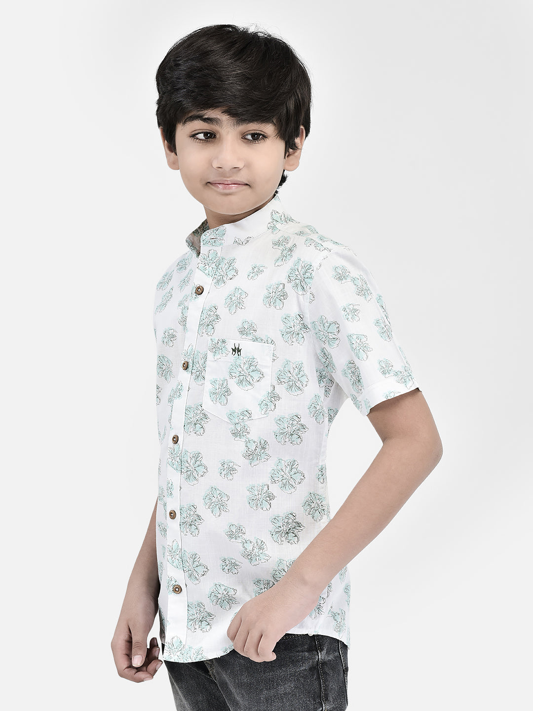 Floral Print Green Shirt-Boys Shirts-Crimsoune Club