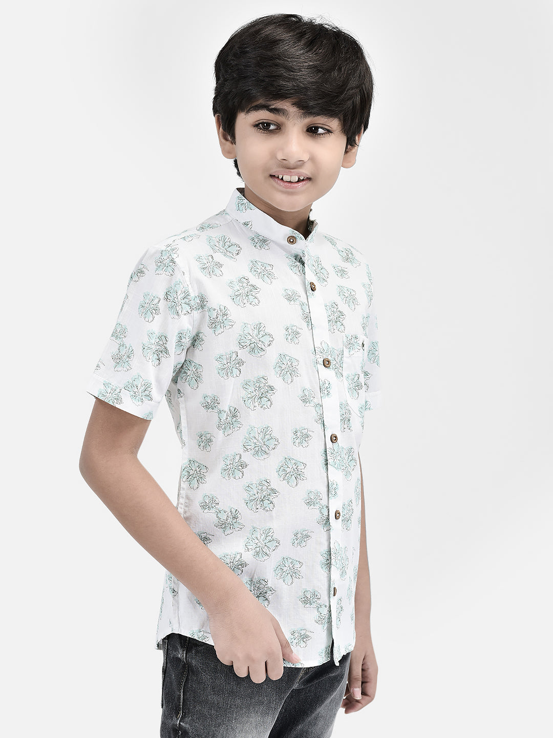 Floral Print Green Shirt-Boys Shirts-Crimsoune Club