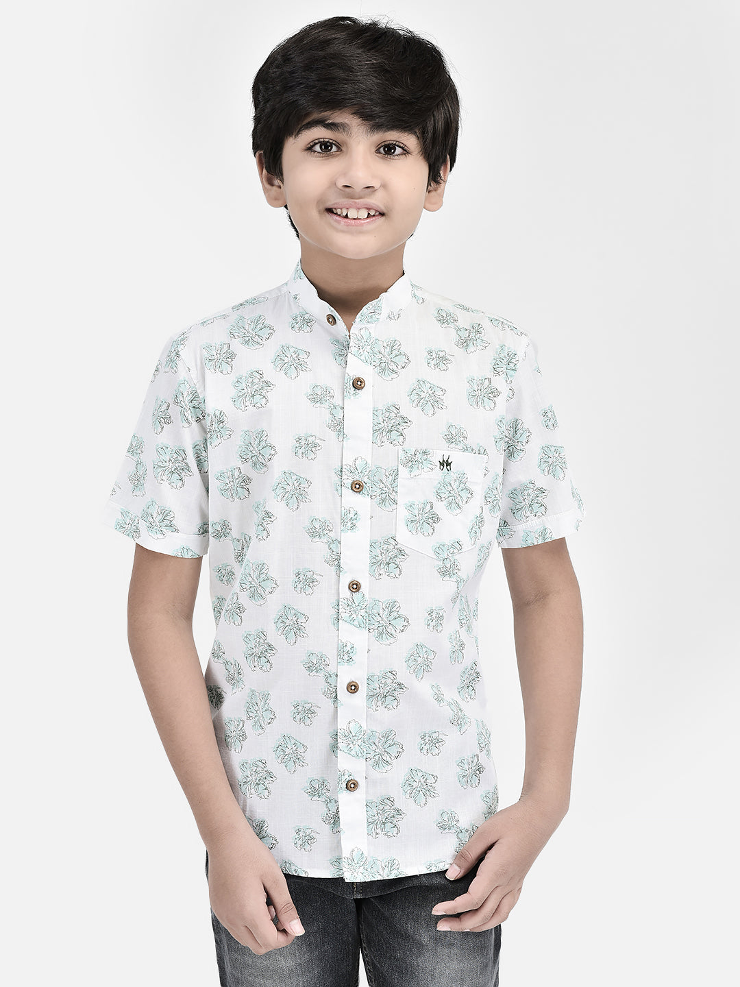 Floral Print Green Shirt-Boys Shirts-Crimsoune Club