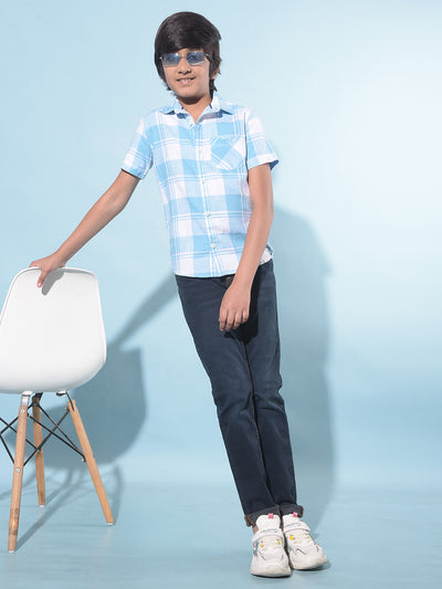 Blue Tartan Check 100% Cotton Shirt-Boys Shirts-Crimsoune Club