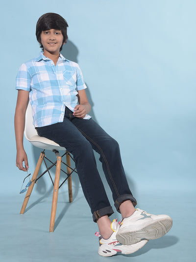 Blue Tartan Check 100% Cotton Shirt-Boys Shirts-Crimsoune Club