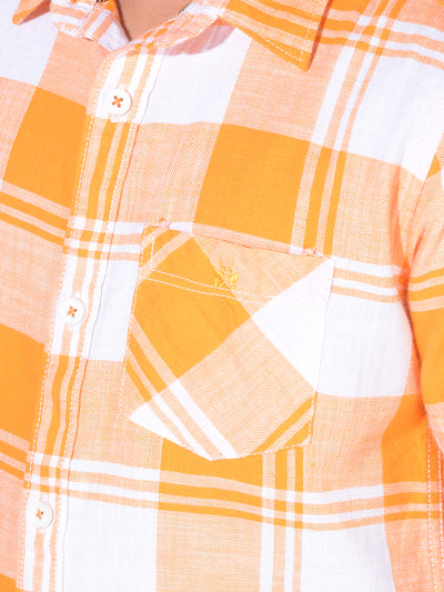 Orange Tartan Check 100% Cotton Shirt-Boys Shirts-Crimsoune Club