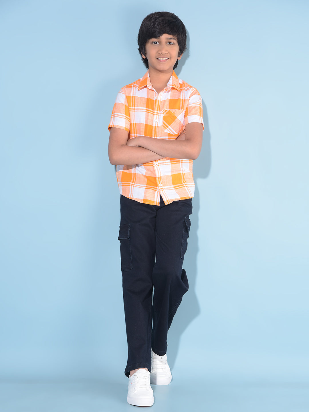 Orange Tartan Check 100% Cotton Shirt-Boys Shirts-Crimsoune Club