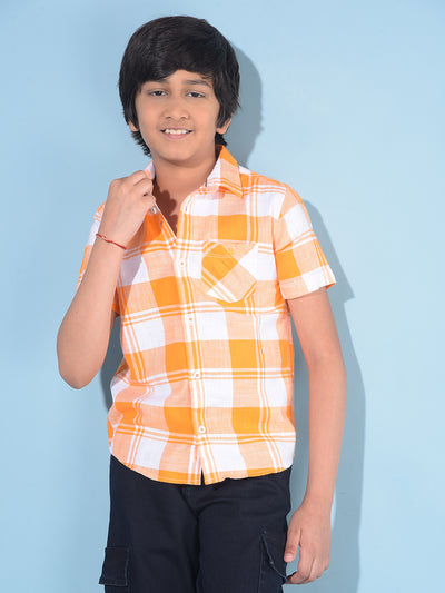 Orange Tartan Check 100% Cotton Shirt-Boys Shirts-Crimsoune Club