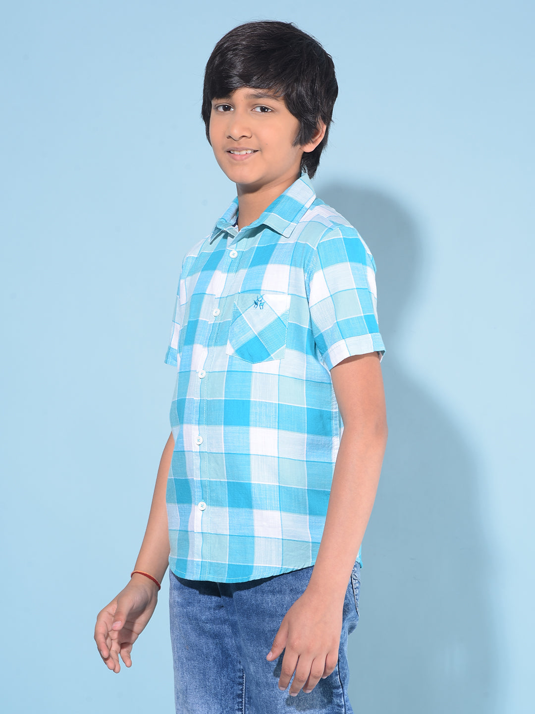 Blue Tartan Check 100% Cotton Shirt-Boys Shirts-Crimsoune Club