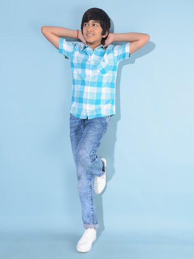 Blue Tartan Check 100% Cotton Shirt-Boys Shirts-Crimsoune Club