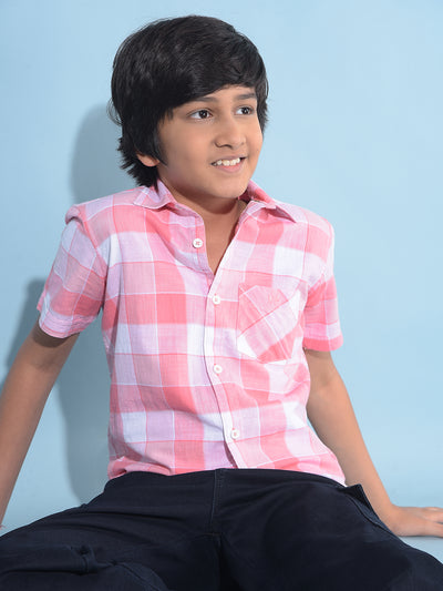 Pink Tartan Check 100% Cotton Shirt-Boys Shirts-Crimsoune Club