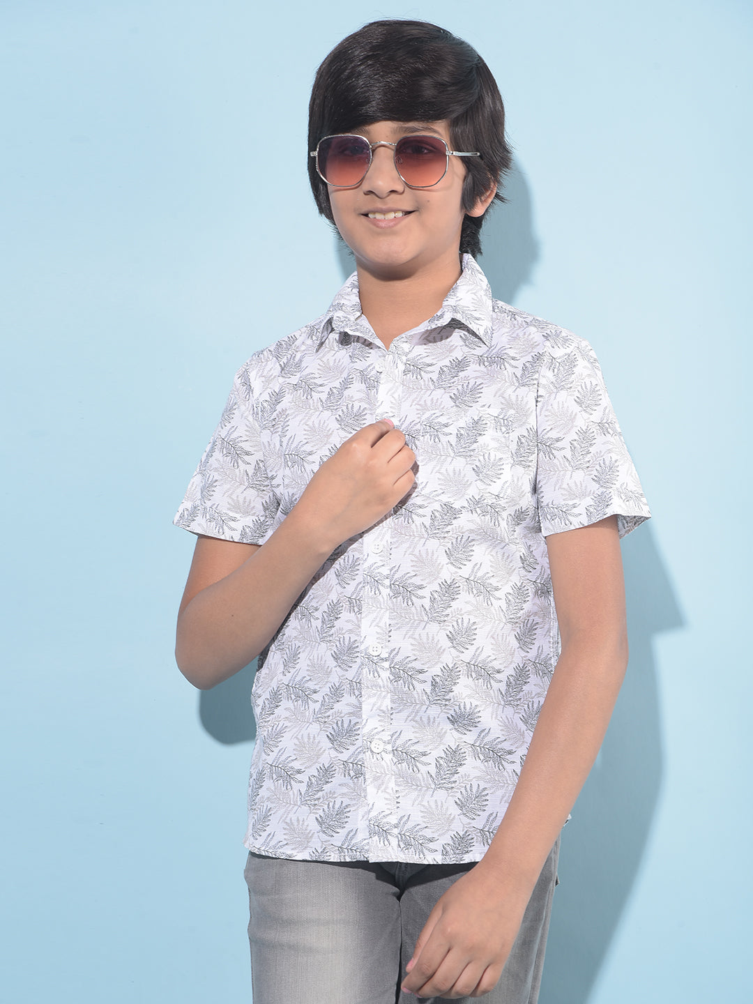 White Floral Print 100% Cotton Shirt-Boys Shirts-Crimsoune Club