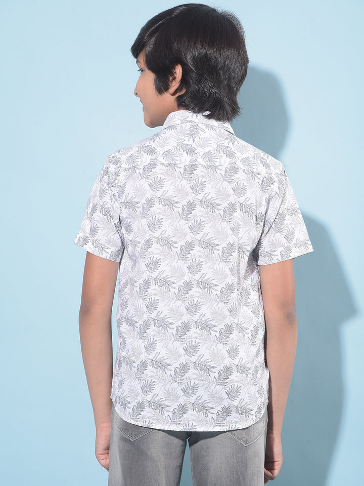 White Floral Print 100% Cotton Shirt-Boys Shirts-Crimsoune Club