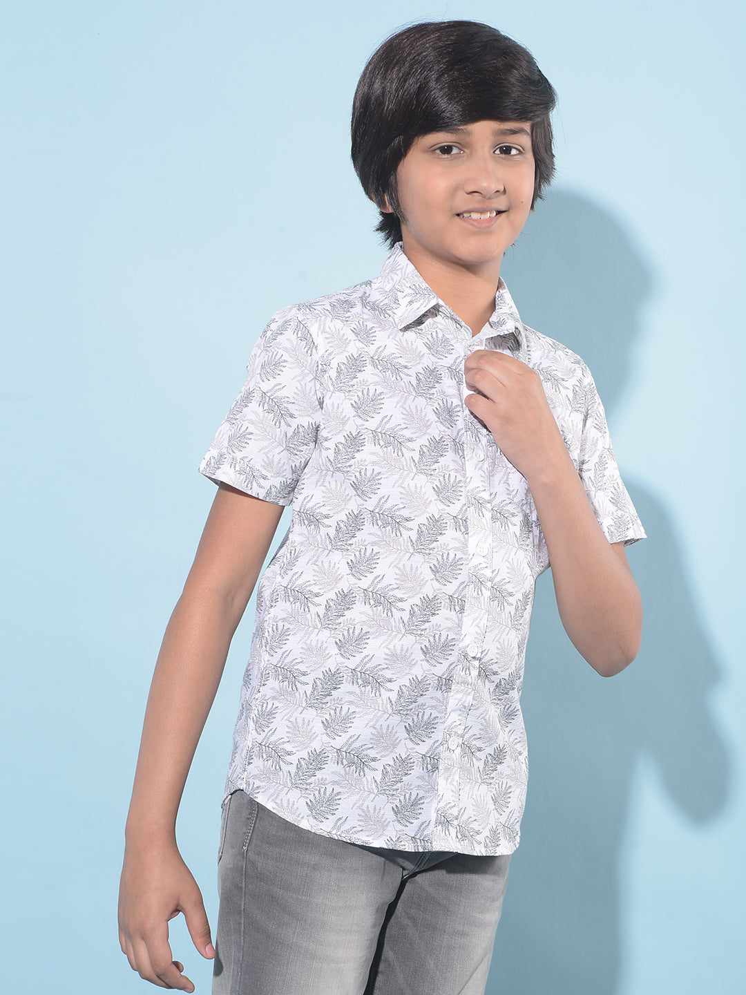 White Floral Print 100% Cotton Shirt-Boys Shirts-Crimsoune Club