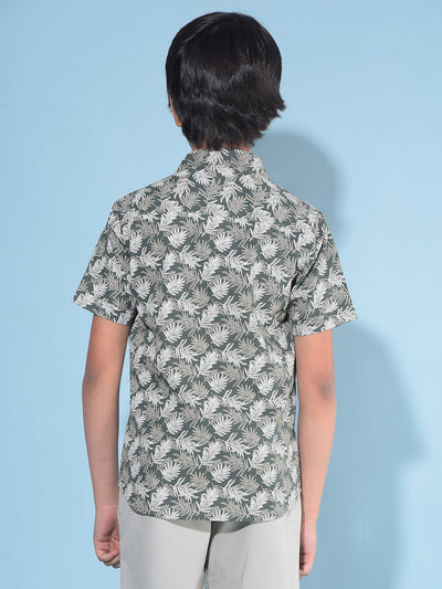 Olive Floral Print 100% Cotton Shirt-Boys Shirts-Crimsoune Club