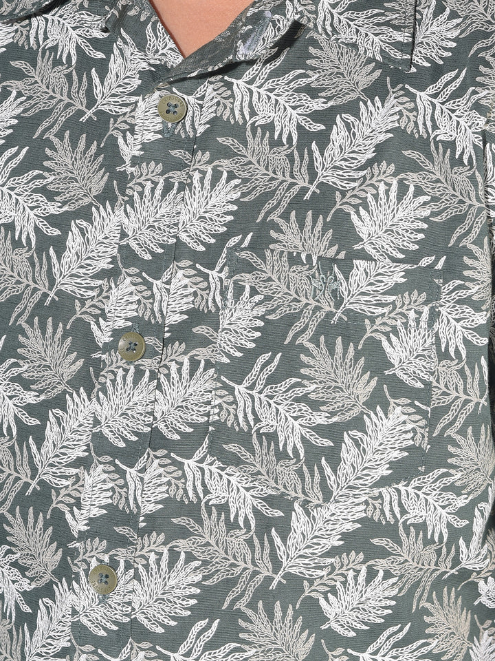 Olive Floral Print 100% Cotton Shirt-Boys Shirts-Crimsoune Club