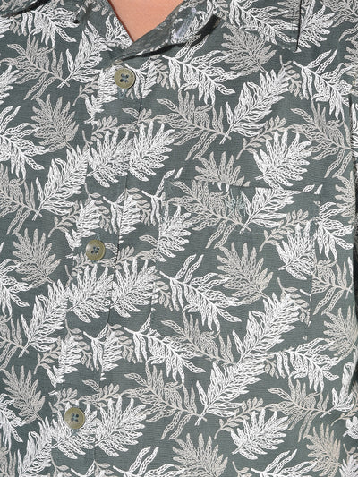 Olive Floral Print 100% Cotton Shirt-Boys Shirts-Crimsoune Club