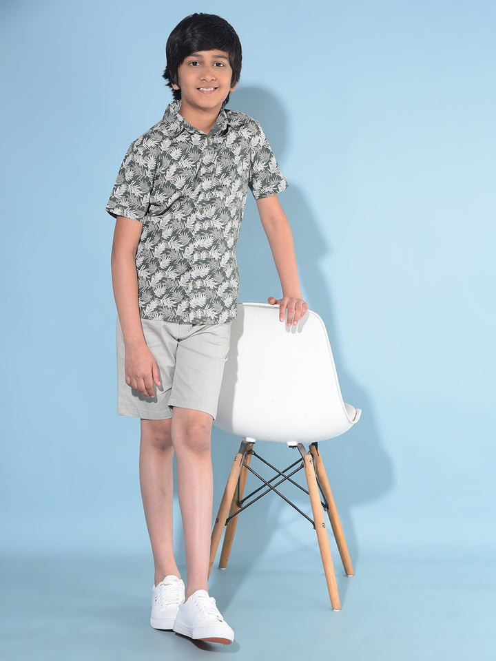 Olive Floral Print 100% Cotton Shirt-Boys Shirts-Crimsoune Club