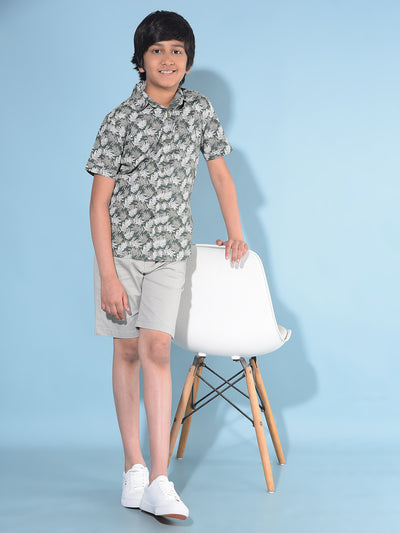 Olive Floral Print 100% Cotton Shirt-Boys Shirts-Crimsoune Club