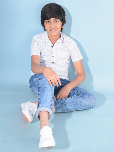 White Printed 100% Cotton Shirt-Boys Shirts-Crimsoune Club