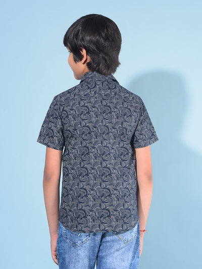 Navy Blue Printed 100% Cotton Shirt-Boys Shirts-Crimsoune Club