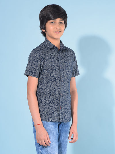 Navy Blue Printed 100% Cotton Shirt-Boys Shirts-Crimsoune Club