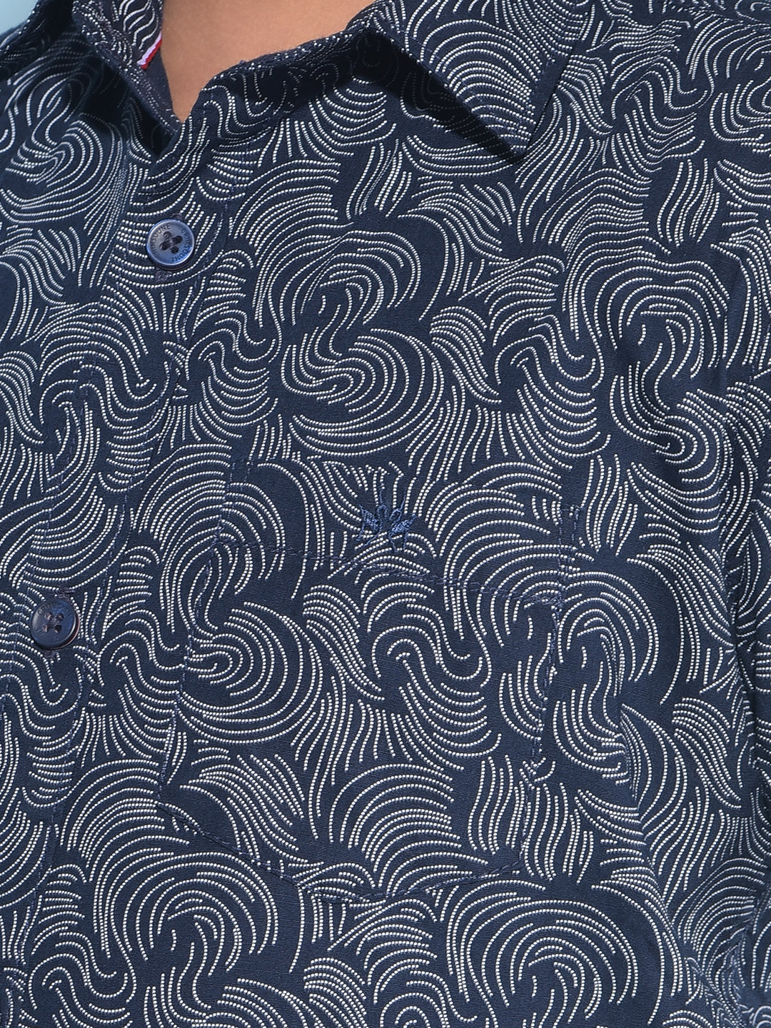 Navy Blue Printed 100% Cotton Shirt-Boys Shirts-Crimsoune Club