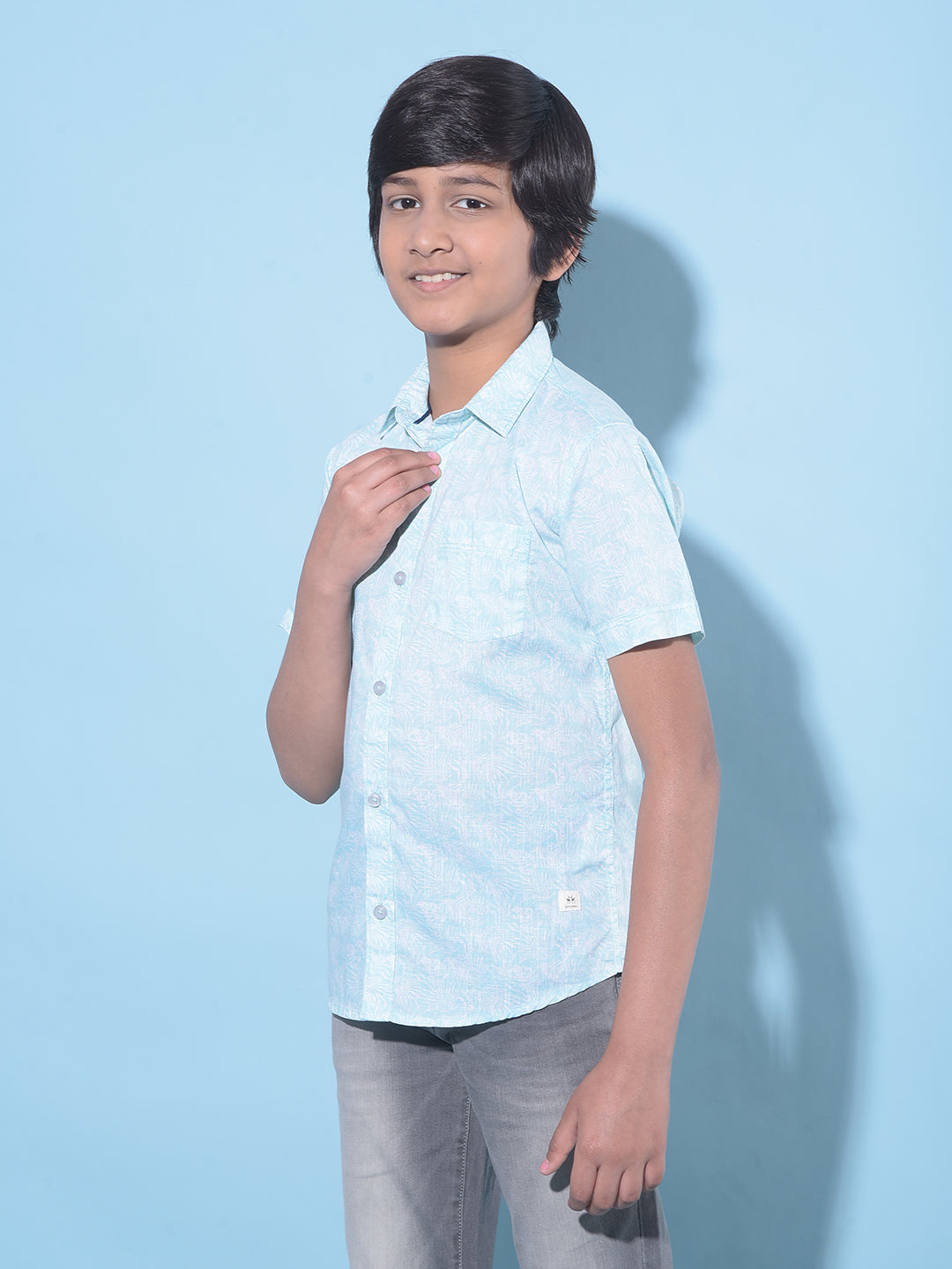 Green Floral Print 100% Cotton Shirt-Boys Shirts-Crimsoune Club