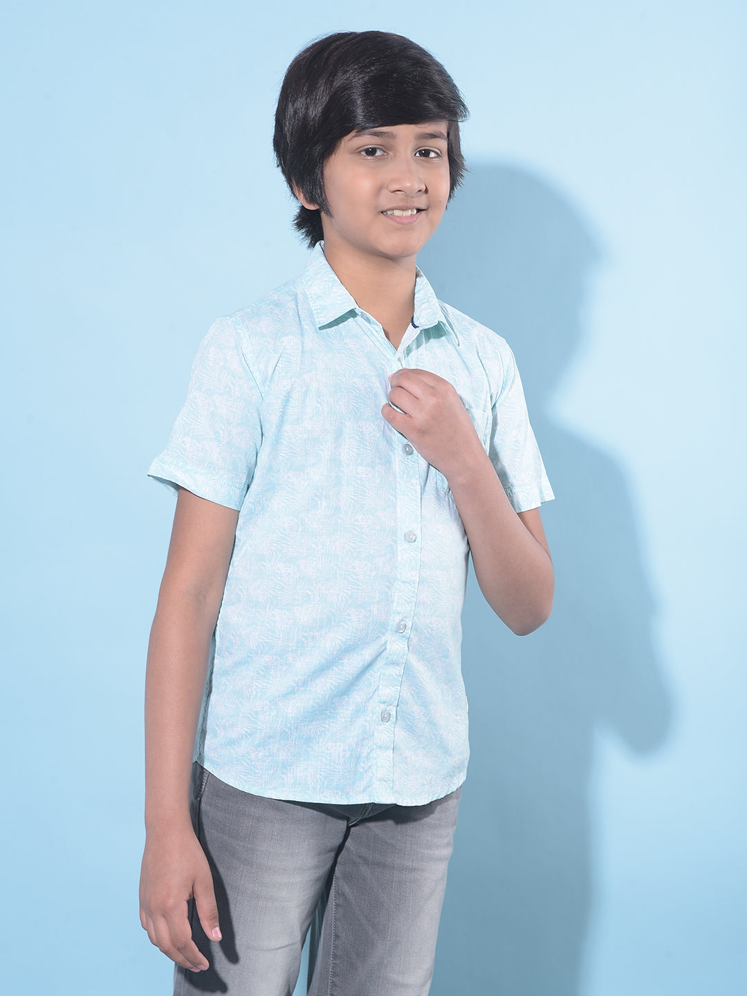 Green Floral Print 100% Cotton Shirt-Boys Shirts-Crimsoune Club