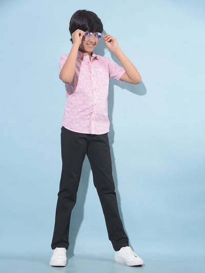 Pink Floral Print 100% Cotton Shirt-Boys Shirts-Crimsoune Club