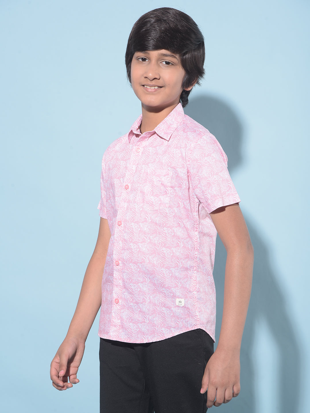 Pink Floral Print 100% Cotton Shirt-Boys Shirts-Crimsoune Club