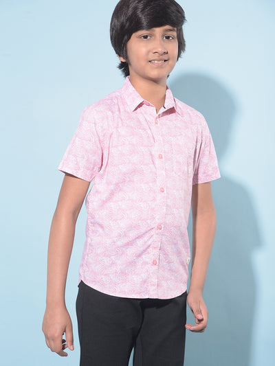 Pink Floral Print 100% Cotton Shirt-Boys Shirts-Crimsoune Club