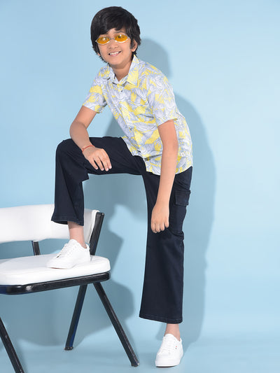 Yellow Floral Print Shirt-Boys Shirts-Crimsoune Club