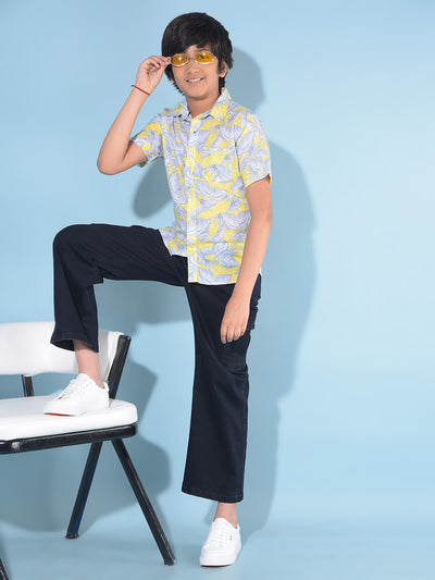 Yellow Floral Print Shirt-Boys Shirts-Crimsoune Club