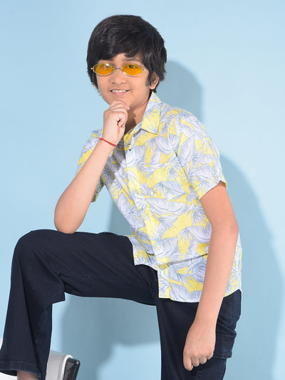 Yellow Floral Print Shirt-Boys Shirts-Crimsoune Club