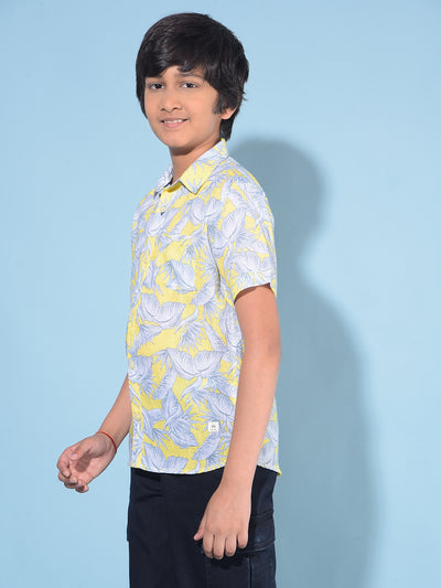 Yellow Floral Print Shirt-Boys Shirts-Crimsoune Club