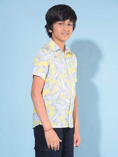 Yellow Floral Print Shirt-Boys Shirts-Crimsoune Club