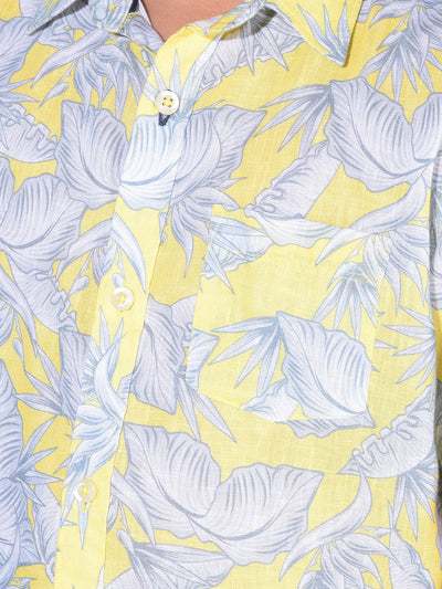 Yellow Floral Print Shirt-Boys Shirts-Crimsoune Club