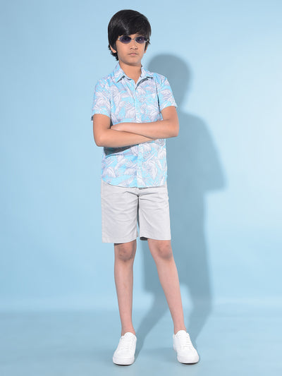 Blue Floral Print Shirt-Boys Shirts-Crimsoune Club