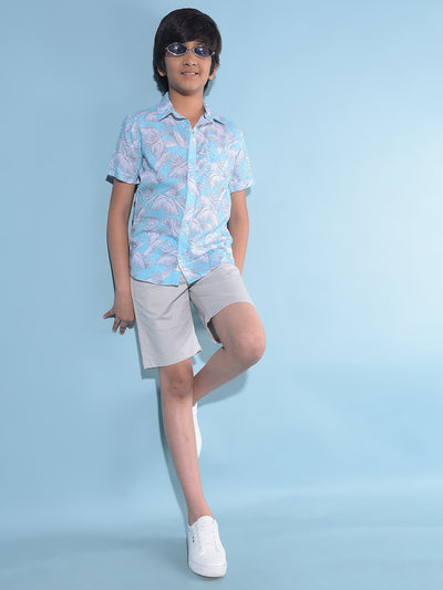 Blue Floral Print Shirt-Boys Shirts-Crimsoune Club