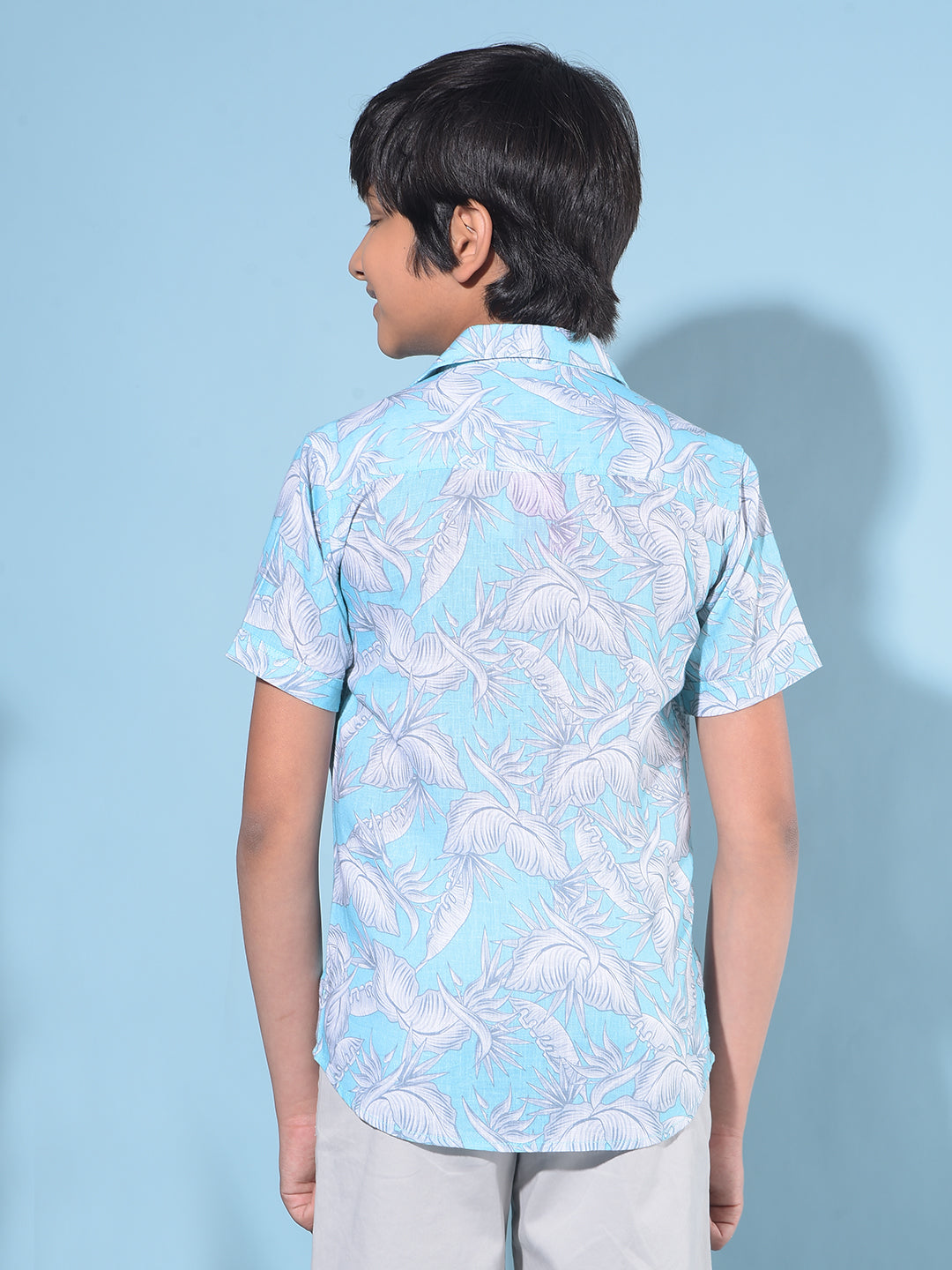 Blue Floral Print Shirt-Boys Shirts-Crimsoune Club