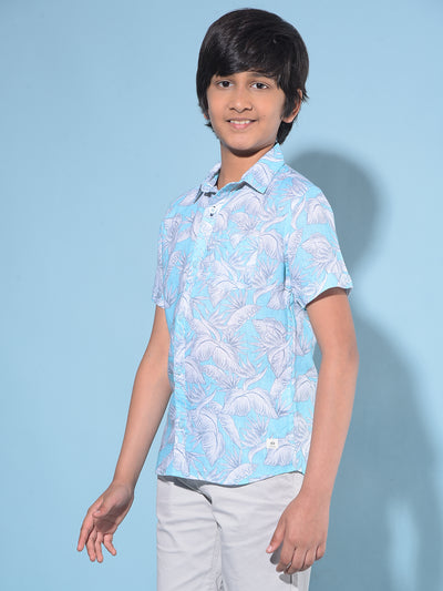 Blue Floral Print Shirt-Boys Shirts-Crimsoune Club