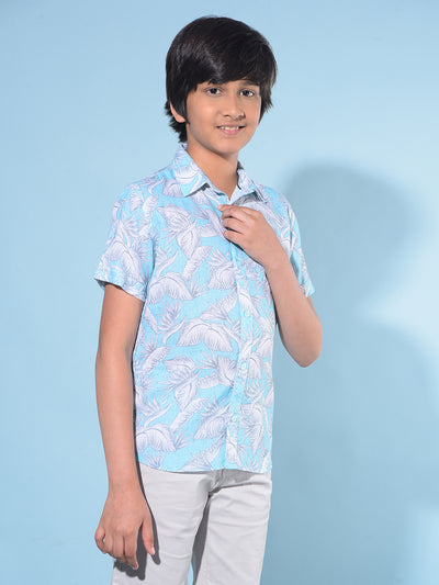 Blue Floral Print Shirt-Boys Shirts-Crimsoune Club